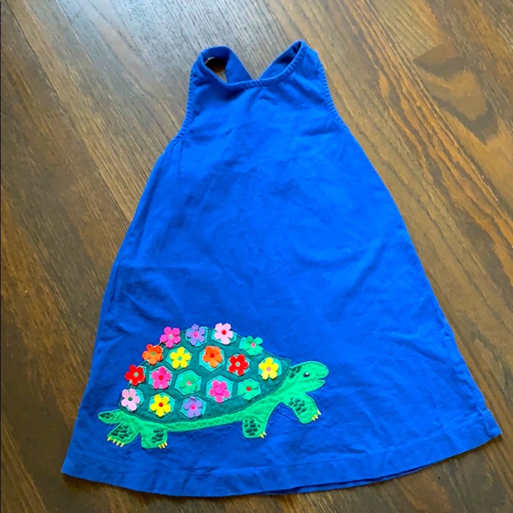 Mini Biden Turtle Appliqué Blue Girls Dress